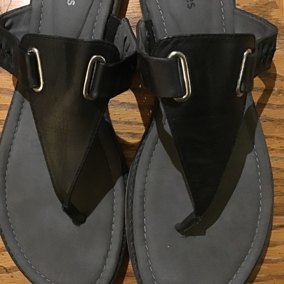 HUSH PUPPIES WOMENS BLACK LEATHER THONG SANDALS SIZE US11 - Picture 7 of 8